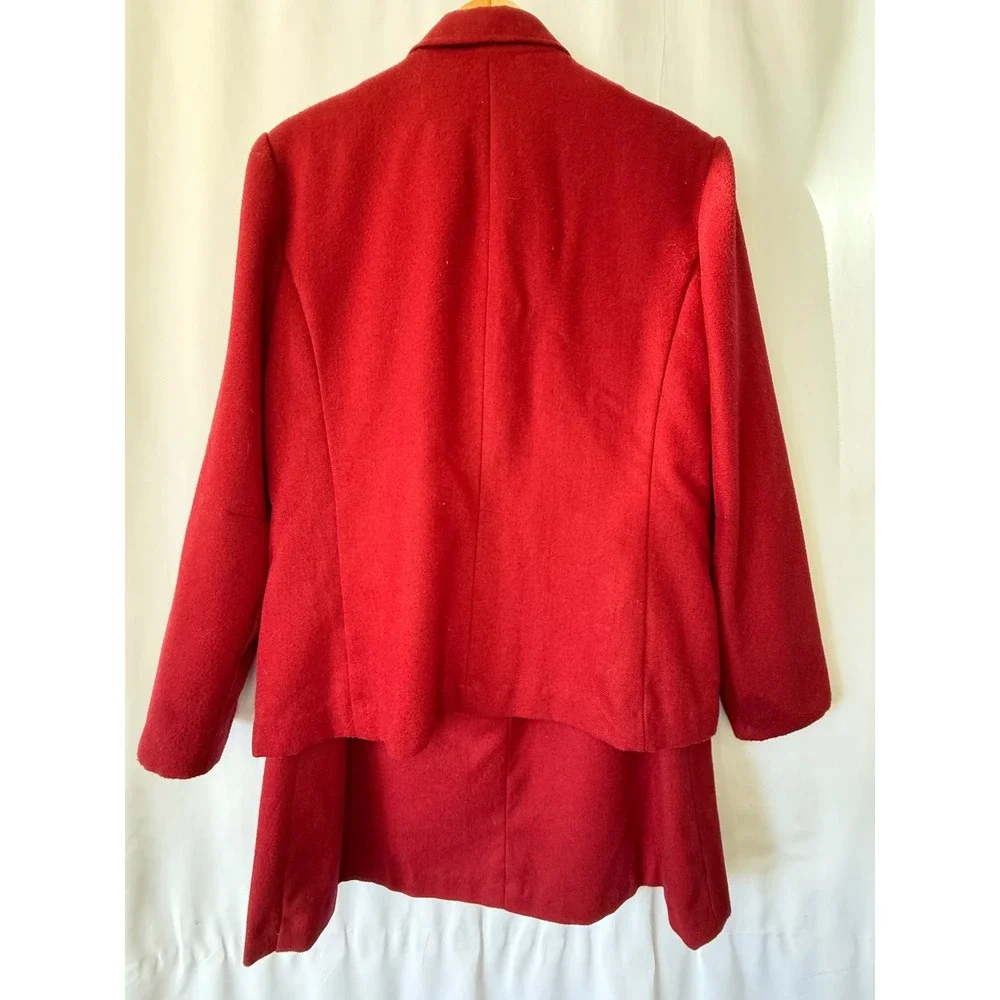 Vintage Russ Togs Red Skirt Suit Blazer Midi Pencil Skirt 2 Piece Set Womens